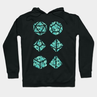 Neon Aqua Blue Gradient Rose Vintage Pattern Silhouette Polyhedral Dice - Dungeons and Dragons Design Hoodie